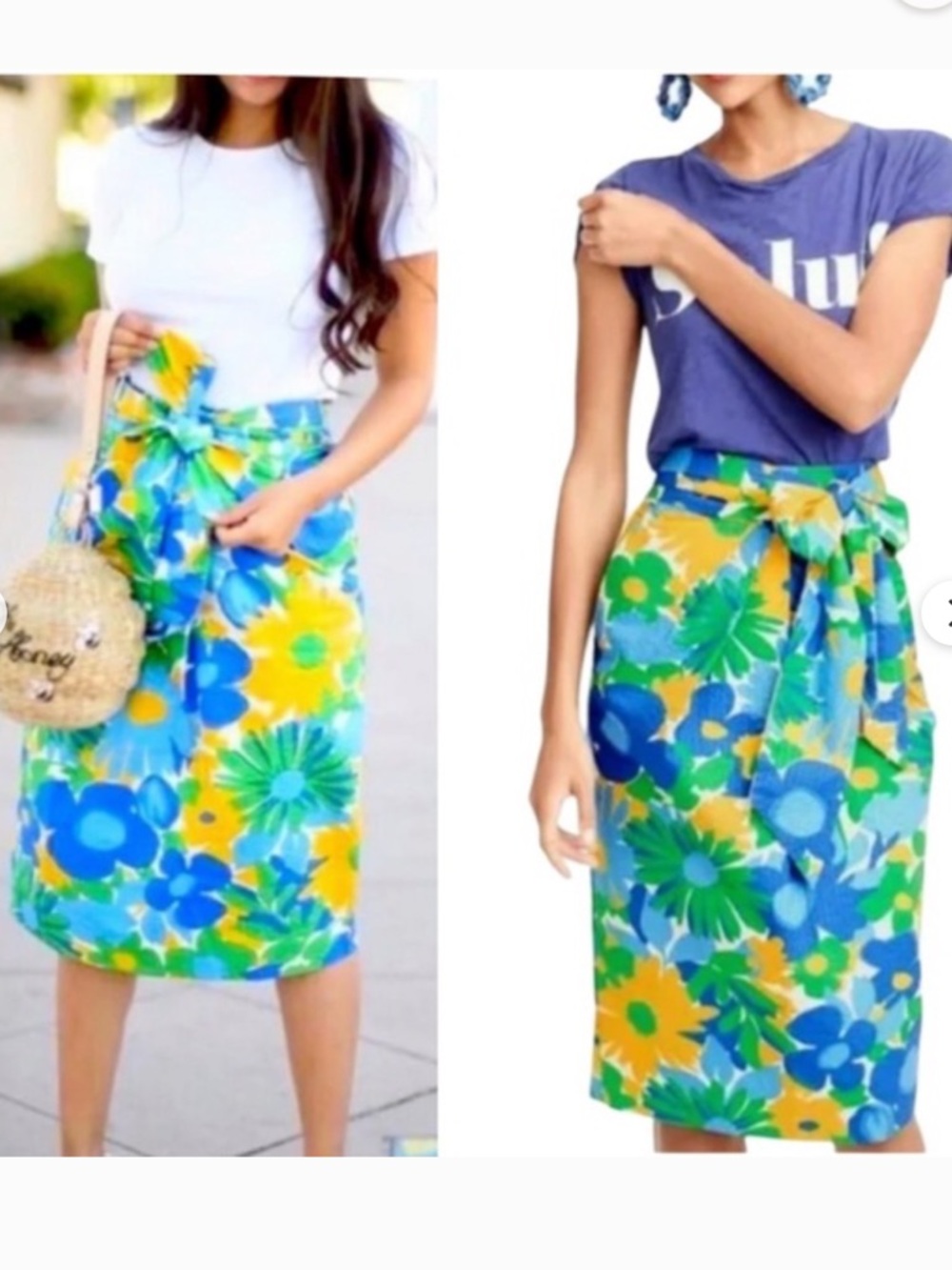 J.Crew Morning Floral Tie-Waist A-Line Skirt in Blue, Green & Yellow